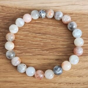 Orange Arusha Sunstone Beads Bracelet, Stretch Hand Crafted